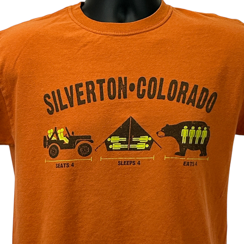 Silverton Colorado Camping T Shirt Camper Jeep Tent Bear Orange Unisex M Medium